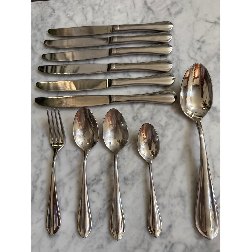 Fortessa Forge 18/10 Stainless Steel Flatware 11pc Set Glossy Ridge Silver